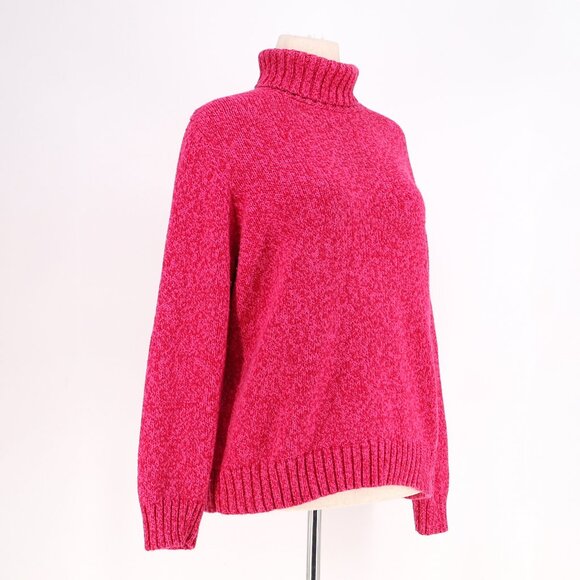 LANDS' END Cozy Knit Hot Pink Magenta Cotton Turtleneck Sweater Size 1X 16W-18W - Picture 2 of 7